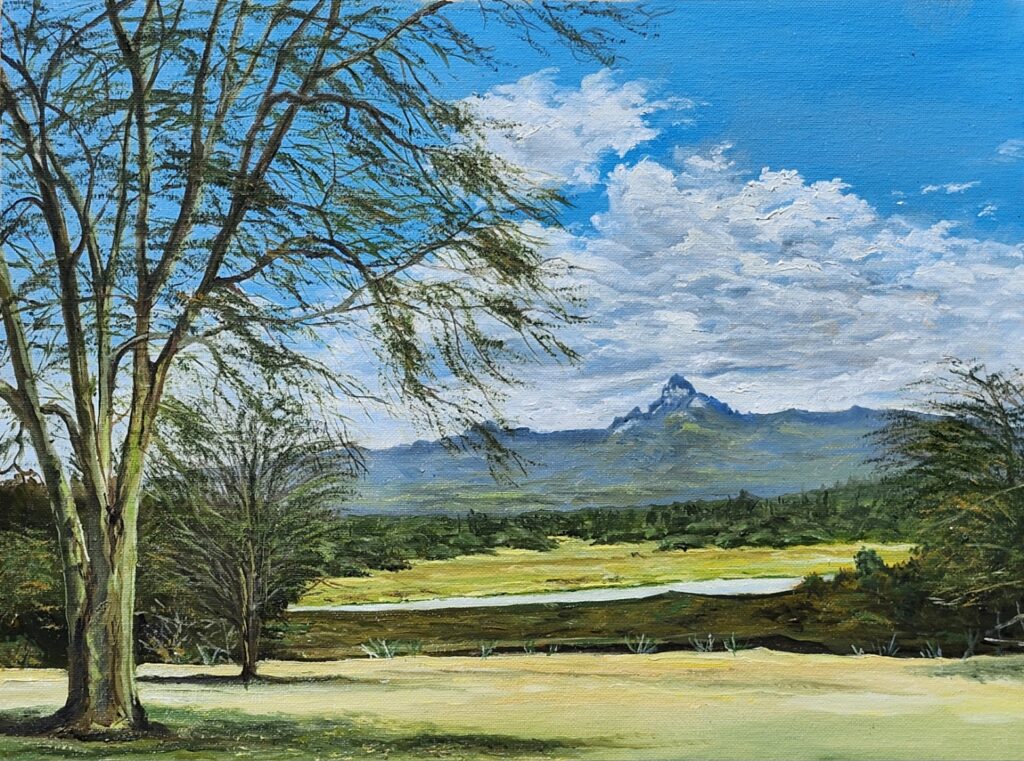 Mount Kenya as viewed from the verandah at Mukima Manor, Nanyuki, Kenya